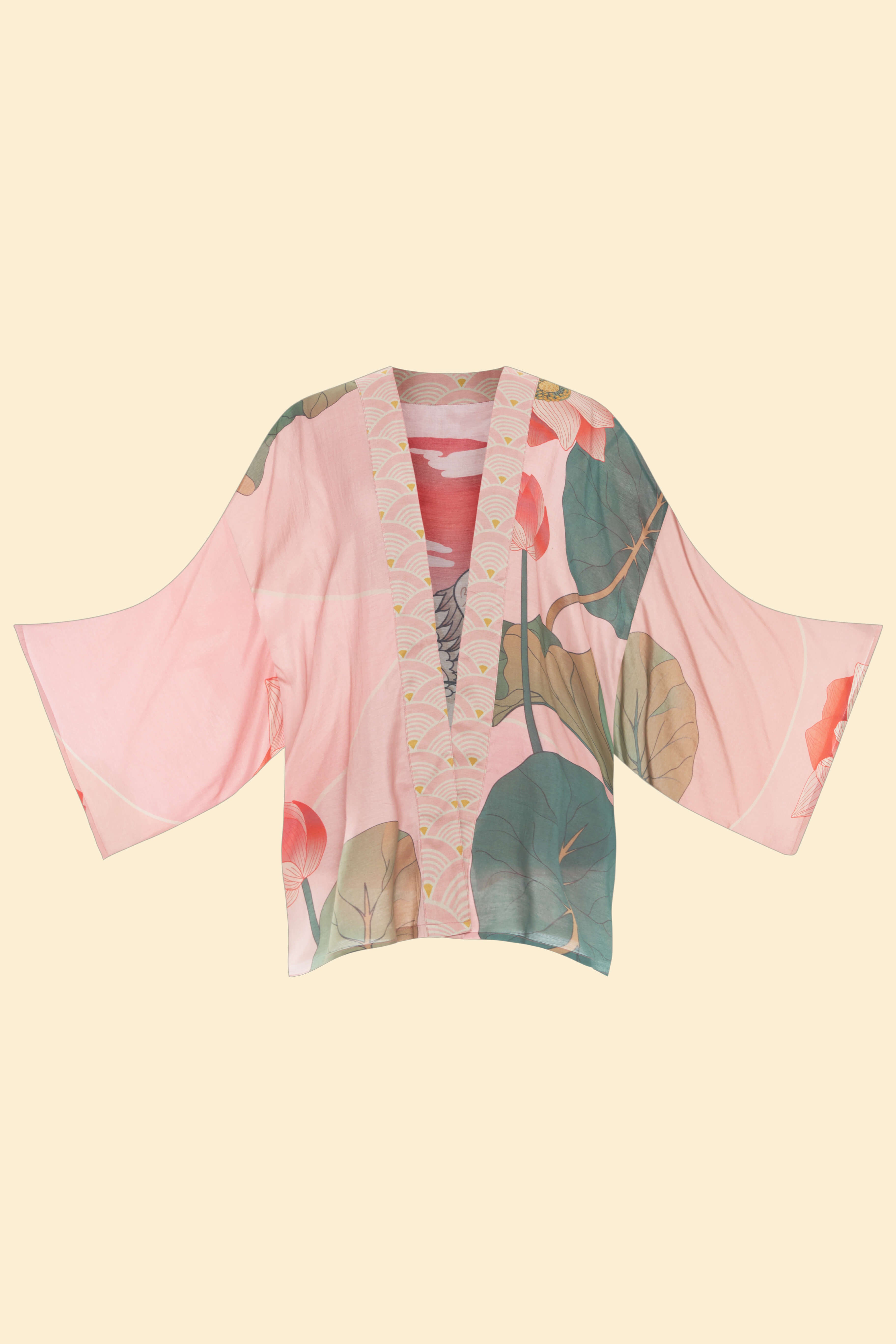 Crane at Sunrise Kimono Jacket - Petal