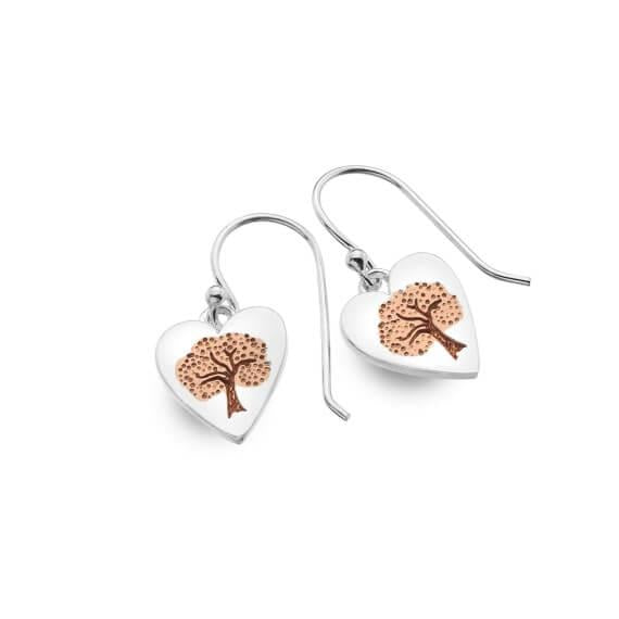 Origins Rose Gold Tone Tree In Heart Drop Earrings