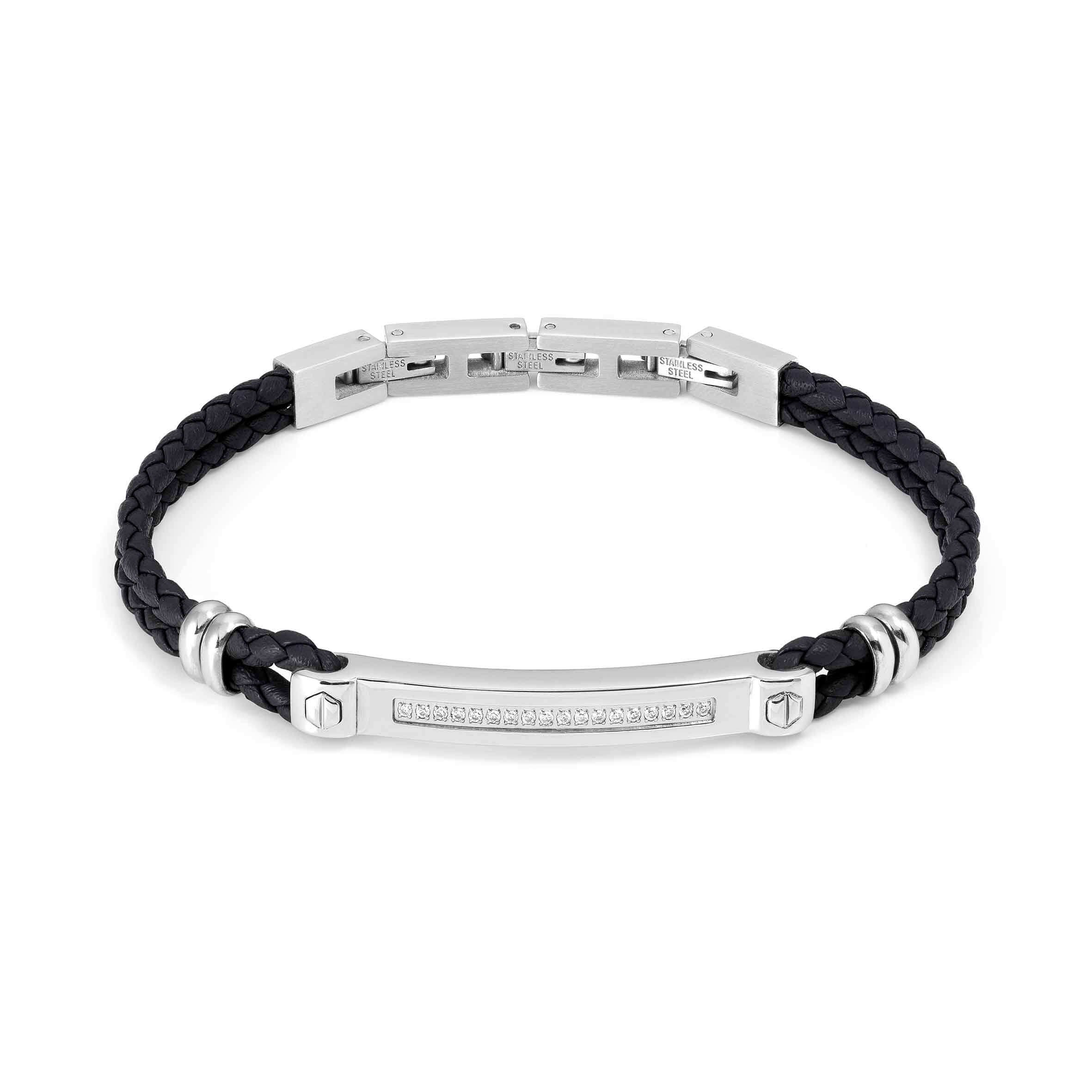 Manvision Bracelet With Black Vegan Leather & White CZ