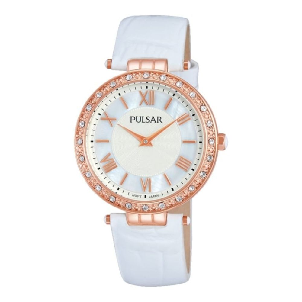 Womens Rose Gold Watch with White Leather