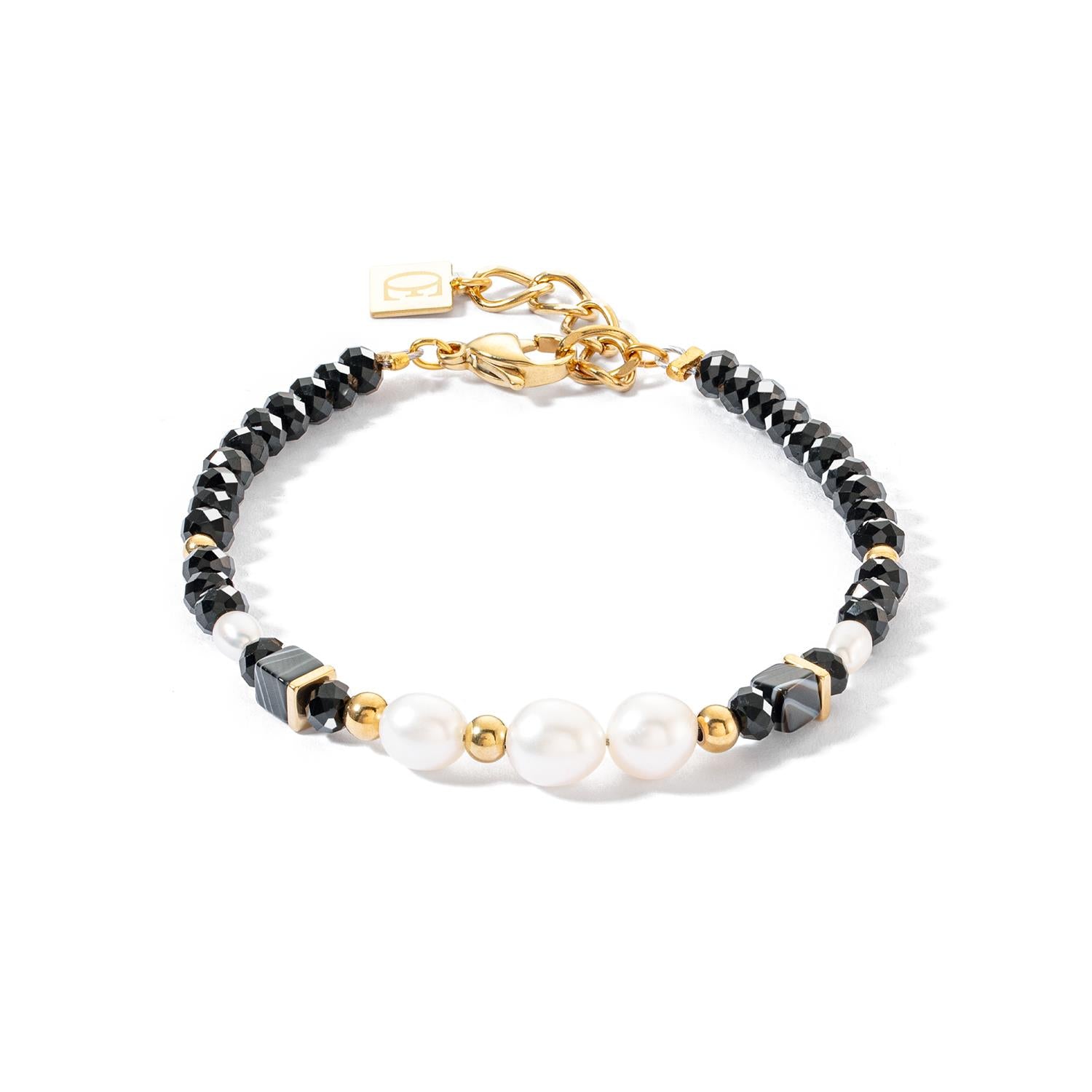 Pearls & Onyx Gold Plated Bracelet