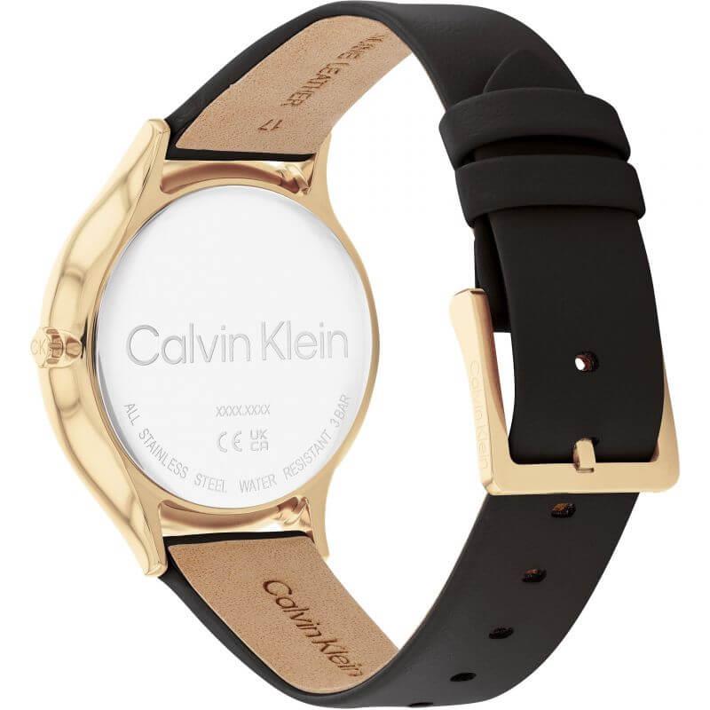 2H Gold Sunray Dial Black Leather Strap Ladies Watch