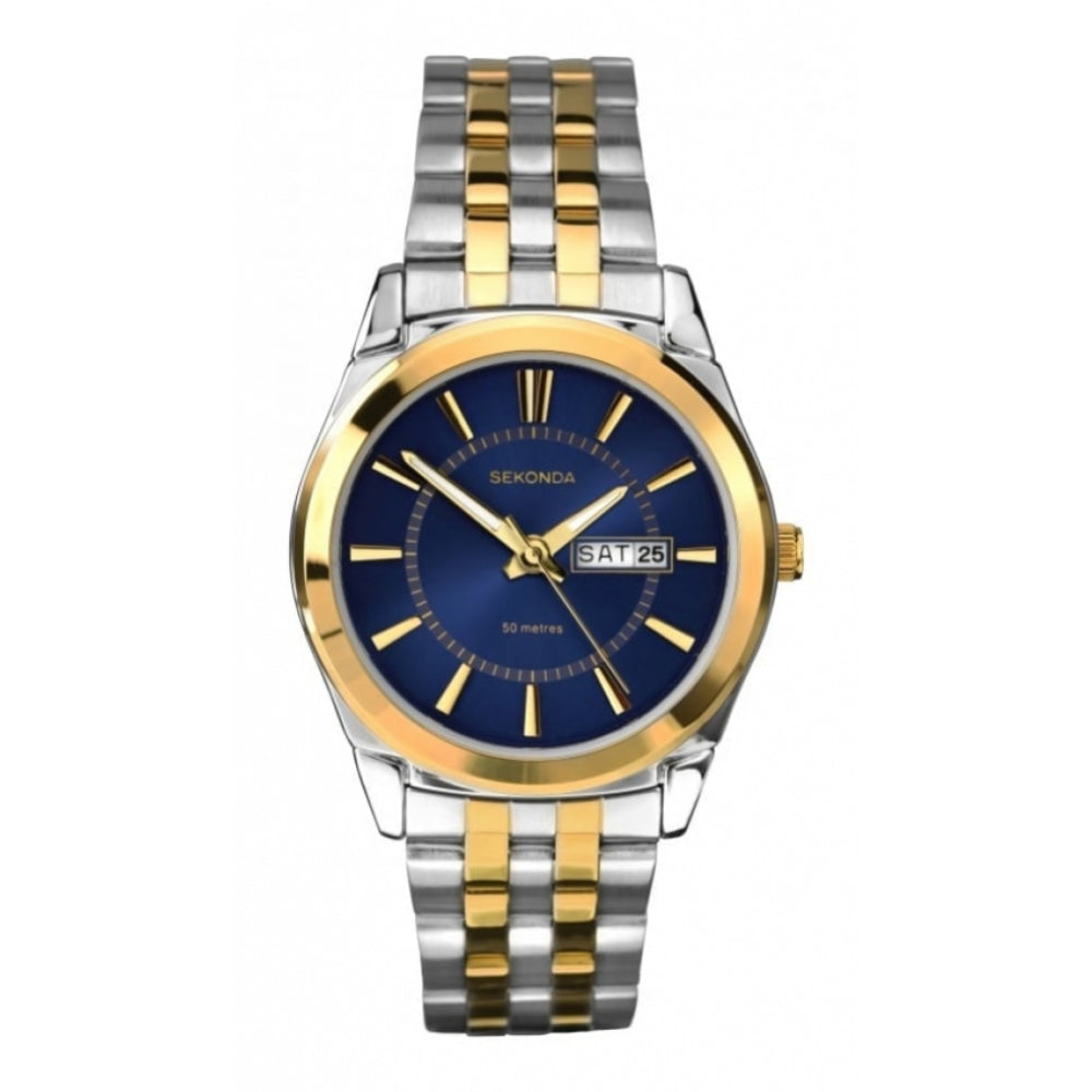 Gold Plated Blue Dial & Two Tone Strap Gents Wristwatch