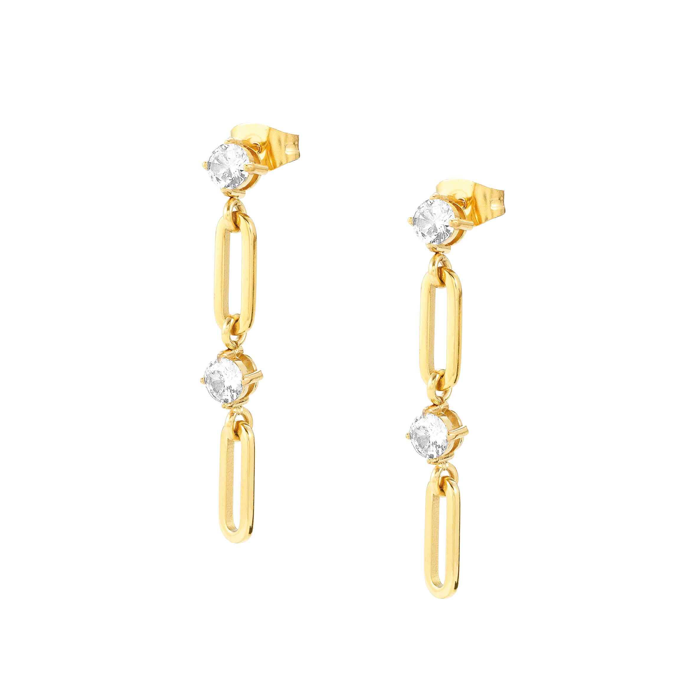 CHAINS OF STYLE Drop Earrings In Gold PVD & White CZ