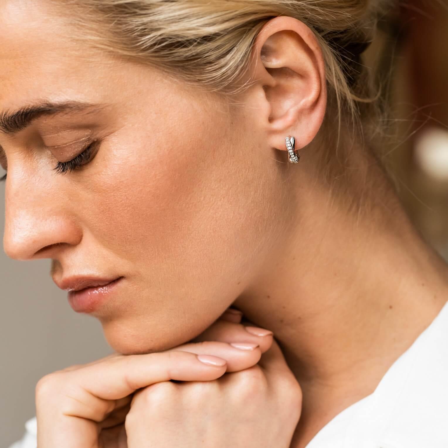 Silver Plated CZ Hoop Earrings