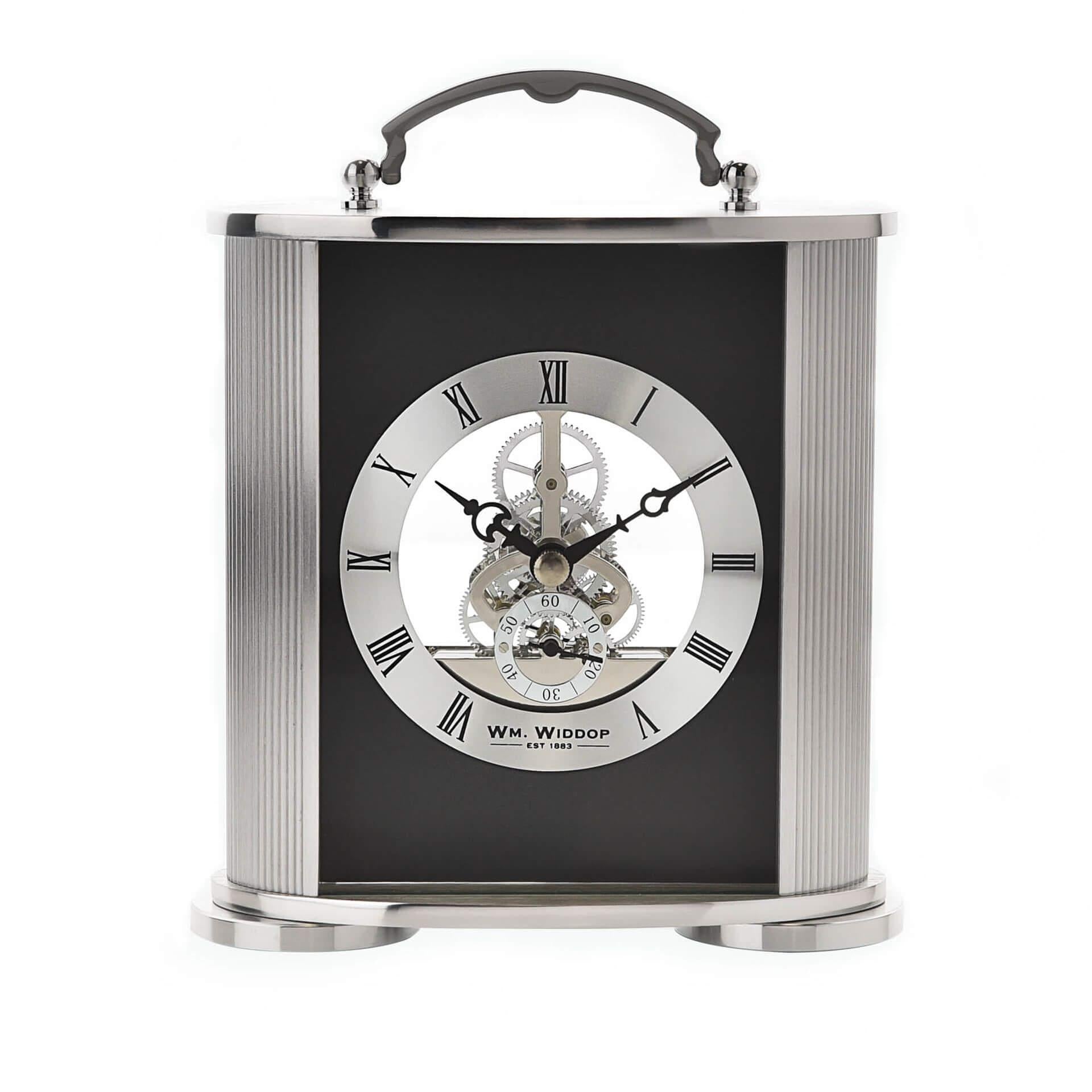 Silver & Black Mantel Clock Skeleton Movement