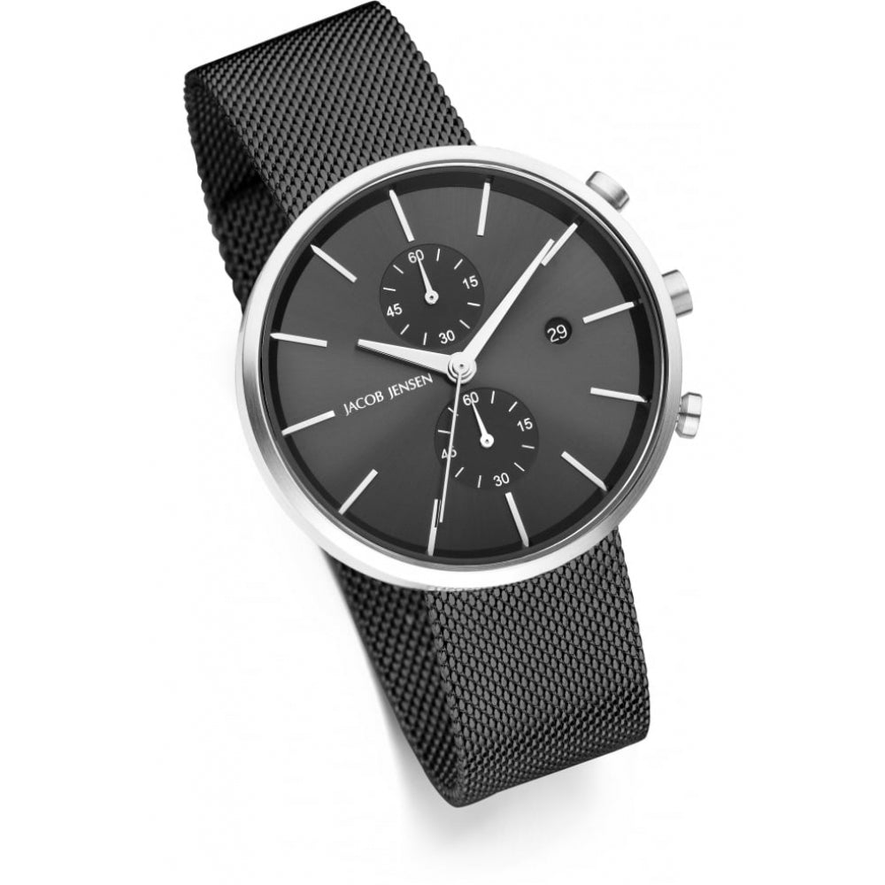 Stainless Steel Grey Dial & Mesh Bracelet Strap Chronograph Gents Watch