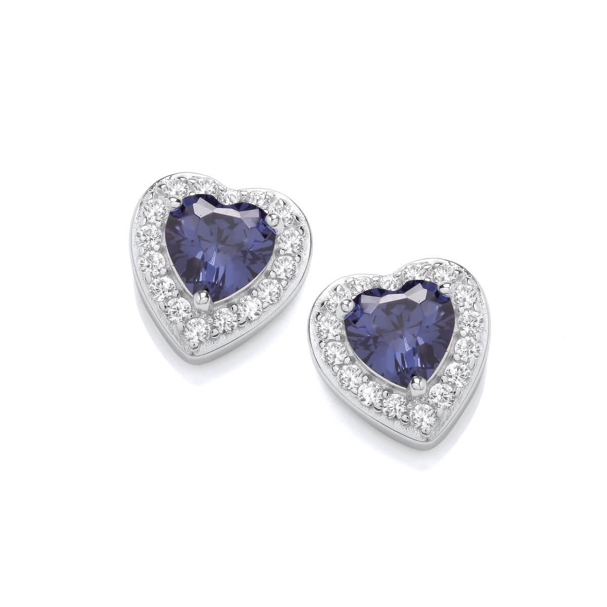 Framed Tanzanite Cubic Zirconia Heart Earrings