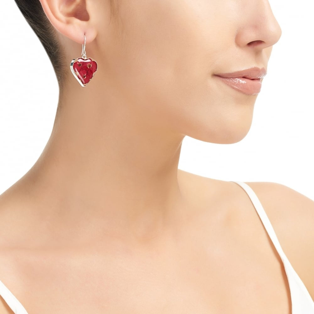 Silver Drop Earrings - Poppy - Heart