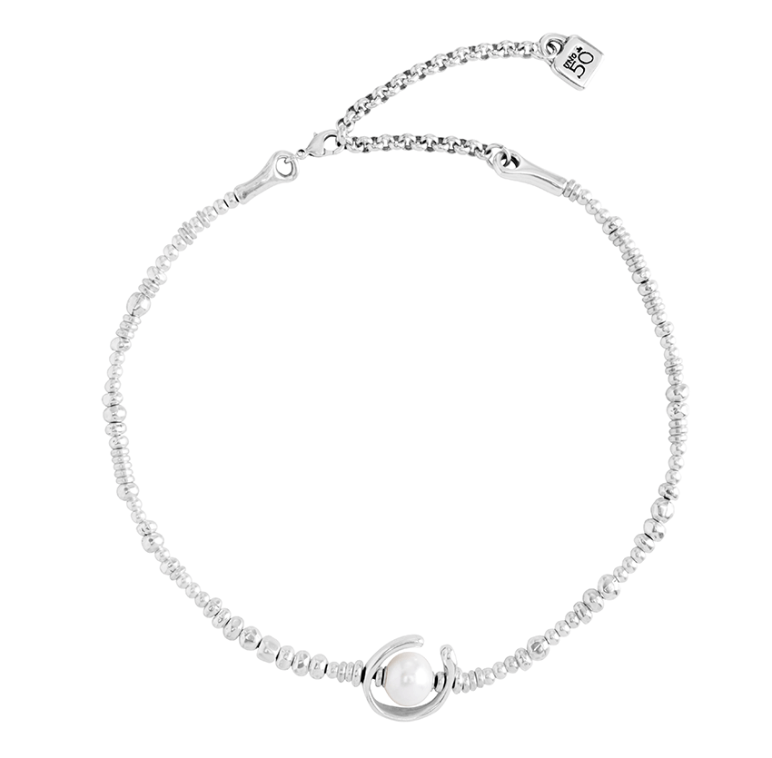Silver Plated Leather Necklace With Pearl