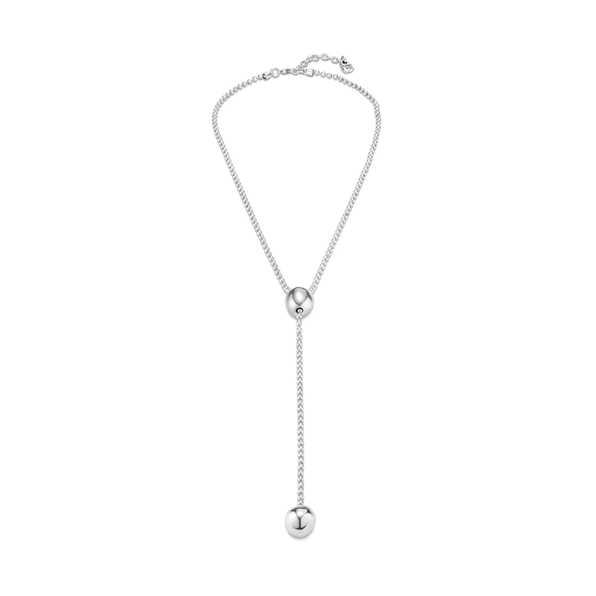 Silver Plated Long Necklace With Metal Clad