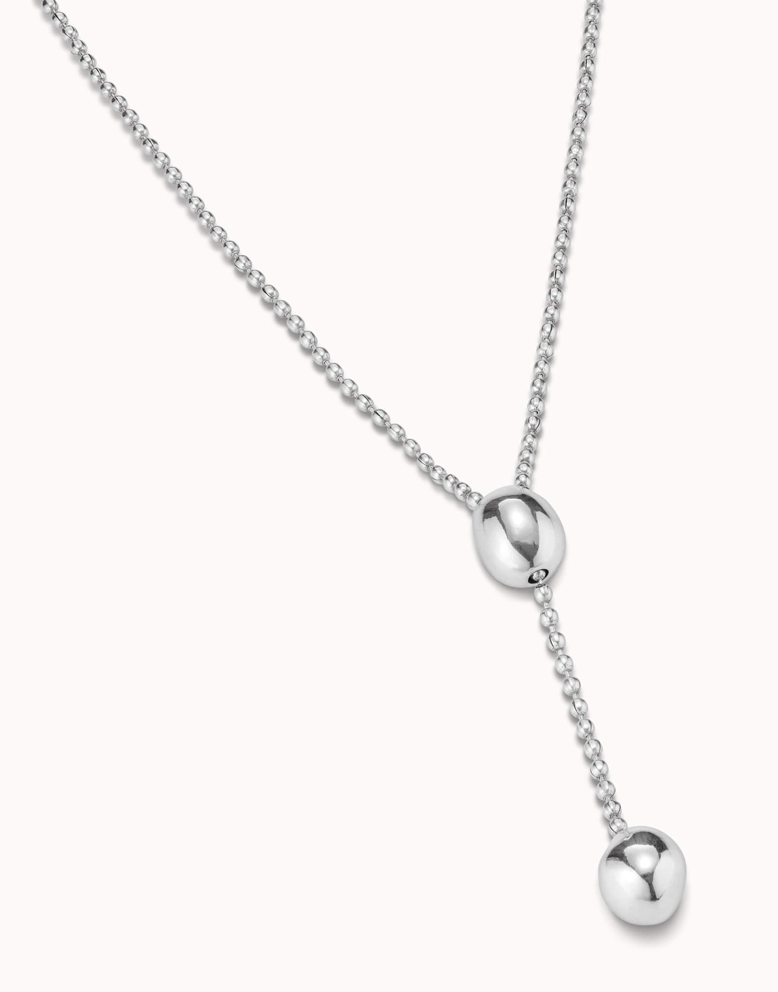 Silver Plated Long Necklace With Metal Clad