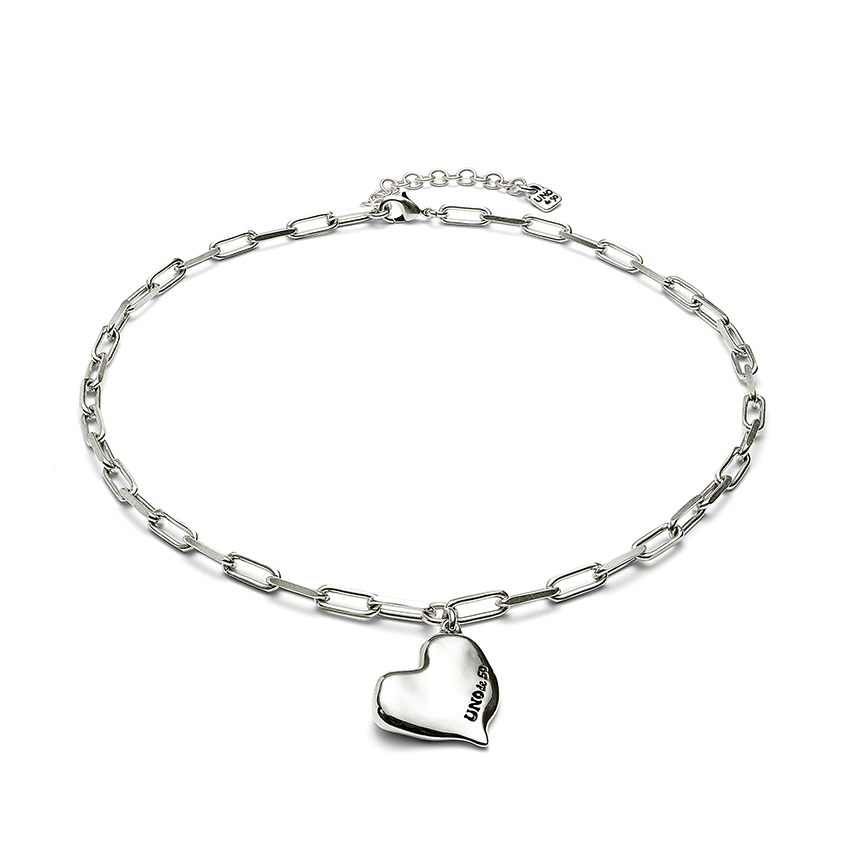 Silver Plated Short Necklace with Medium Sized Link Chain & Heart