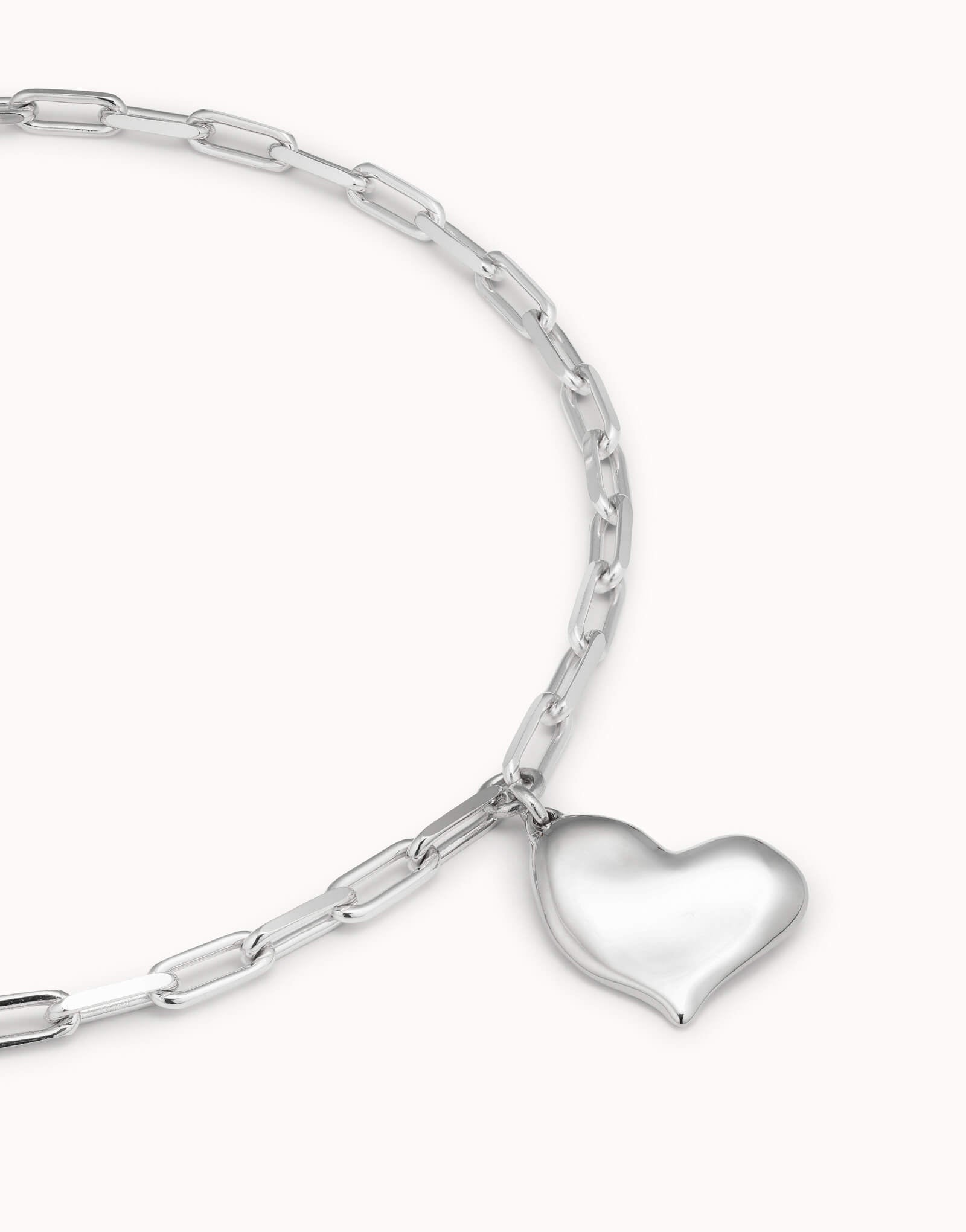 Silver Plated Short Necklace with Medium Sized Link Chain & Heart