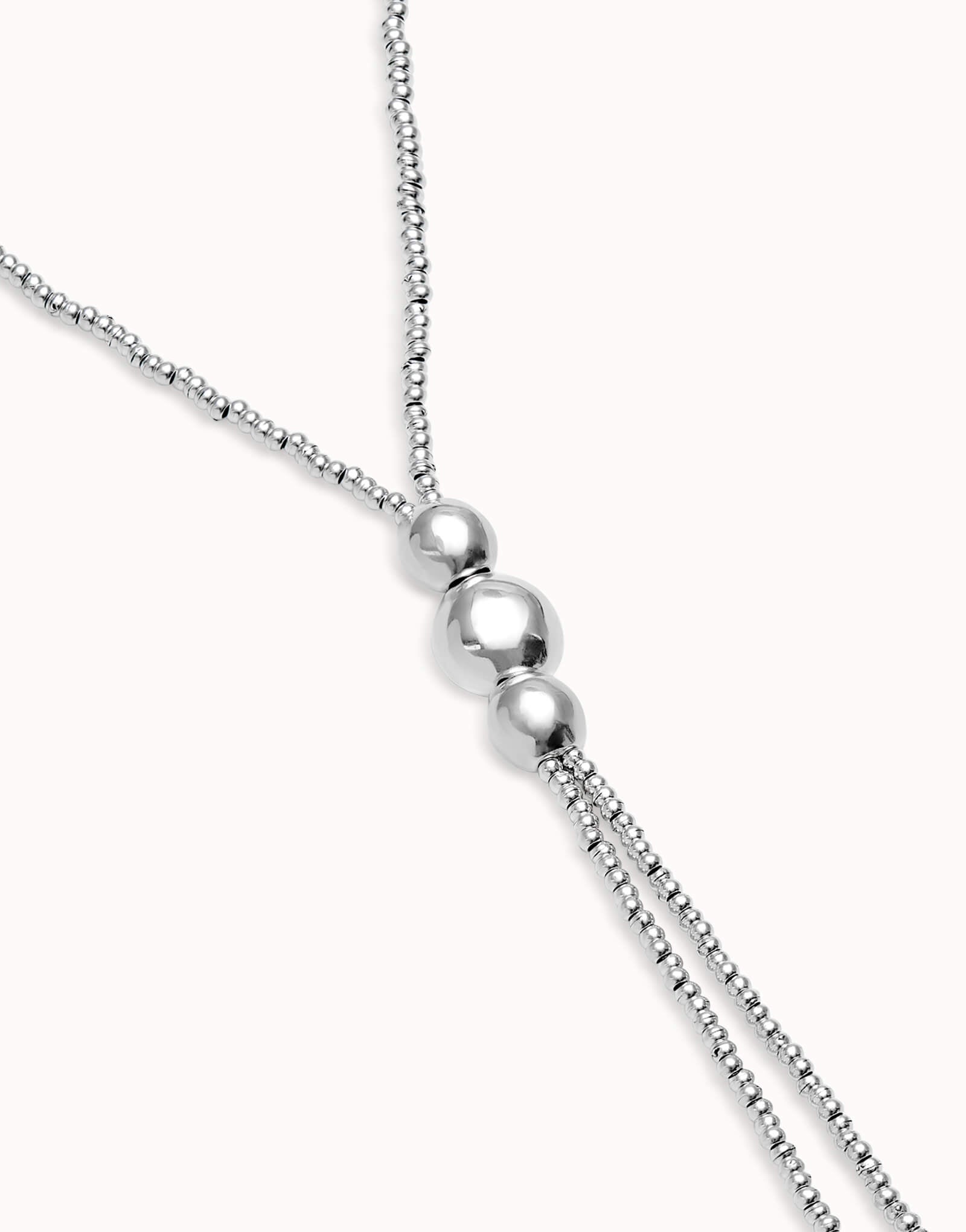 Long Silver Plated Bead Pendant With Three larger Beads Necklace