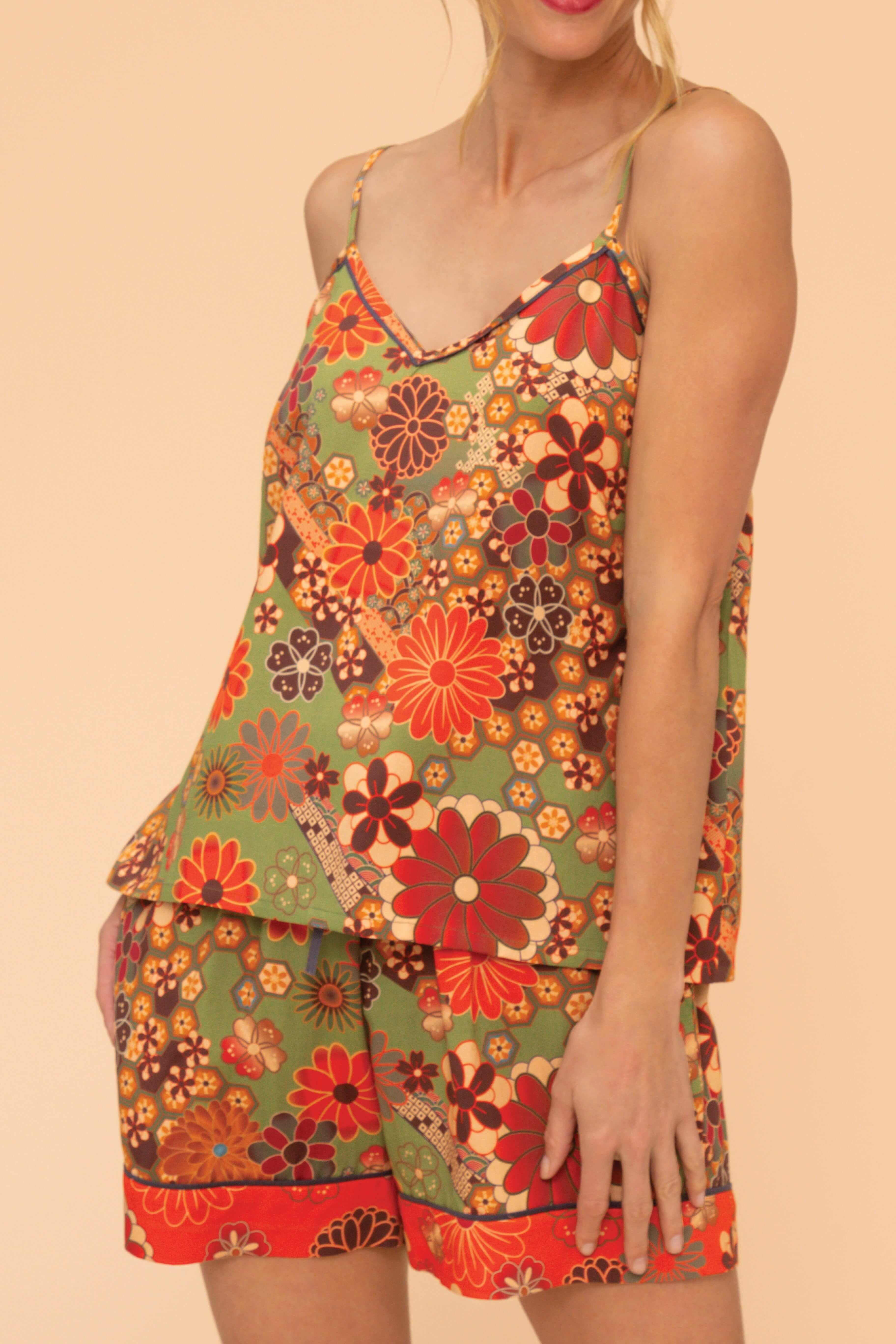 70s Kaleidoscope Floral Cami Pyjamas - Sage