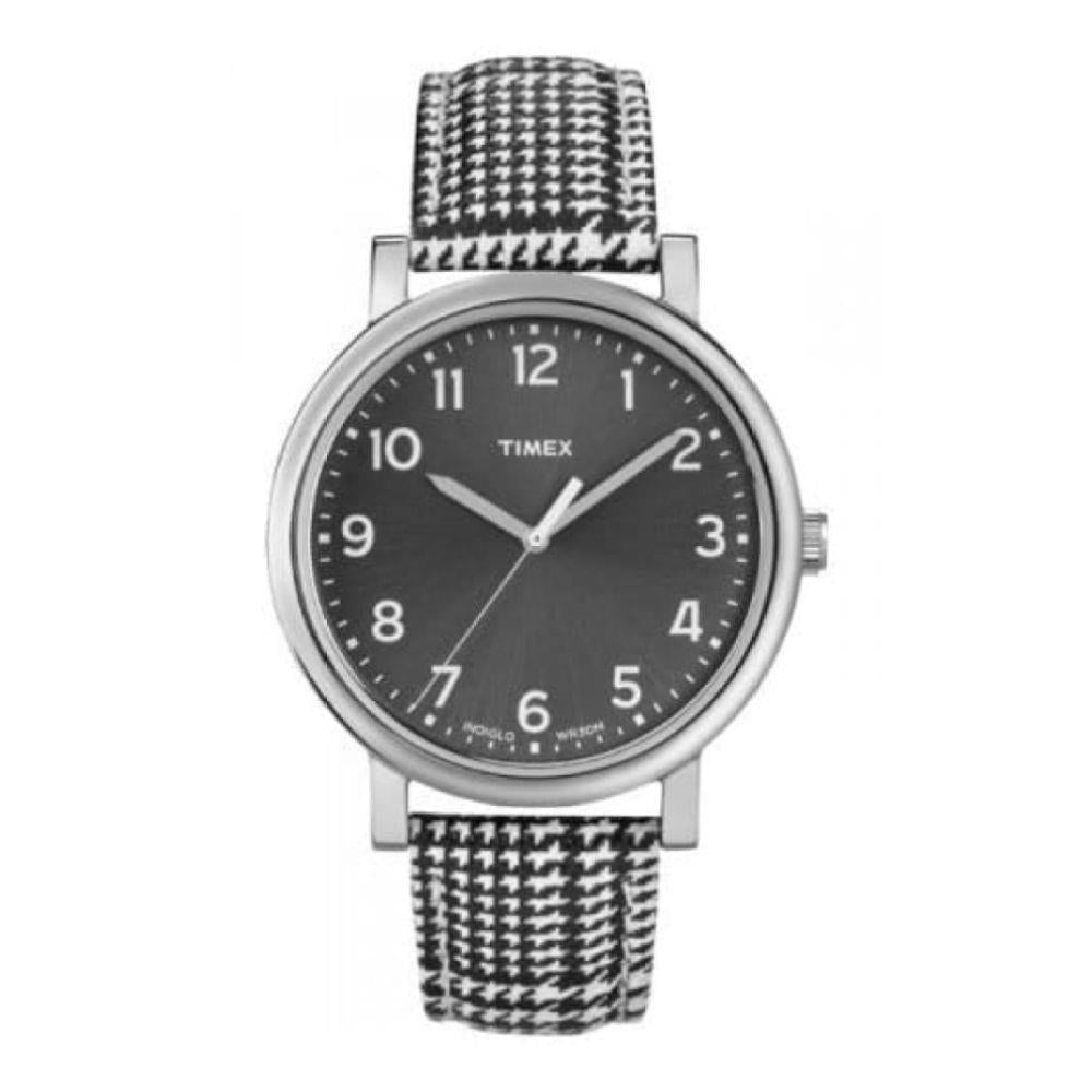 Ladies Easy Reader Dog Tooth Pattern Leather Watch