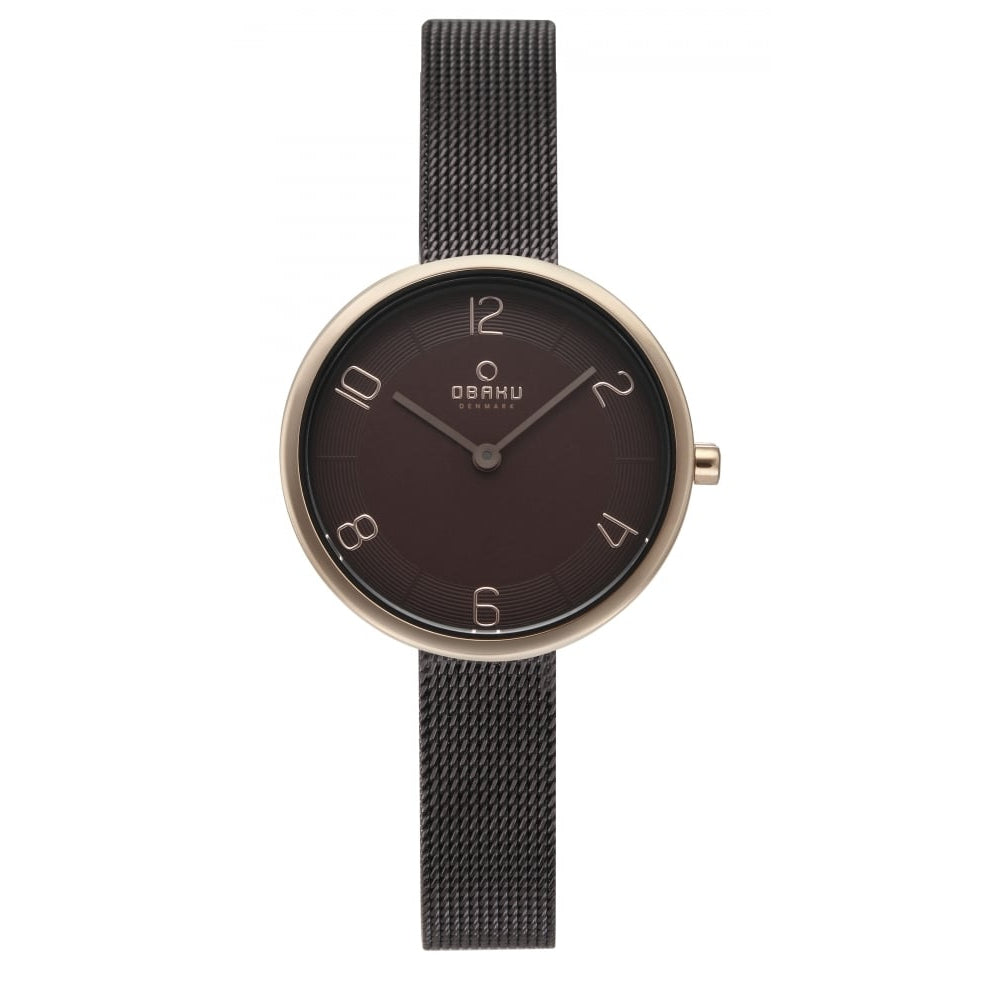 Rose Gold Plated Brown Dial & Mesh Bracelet Strap Ladies Watch