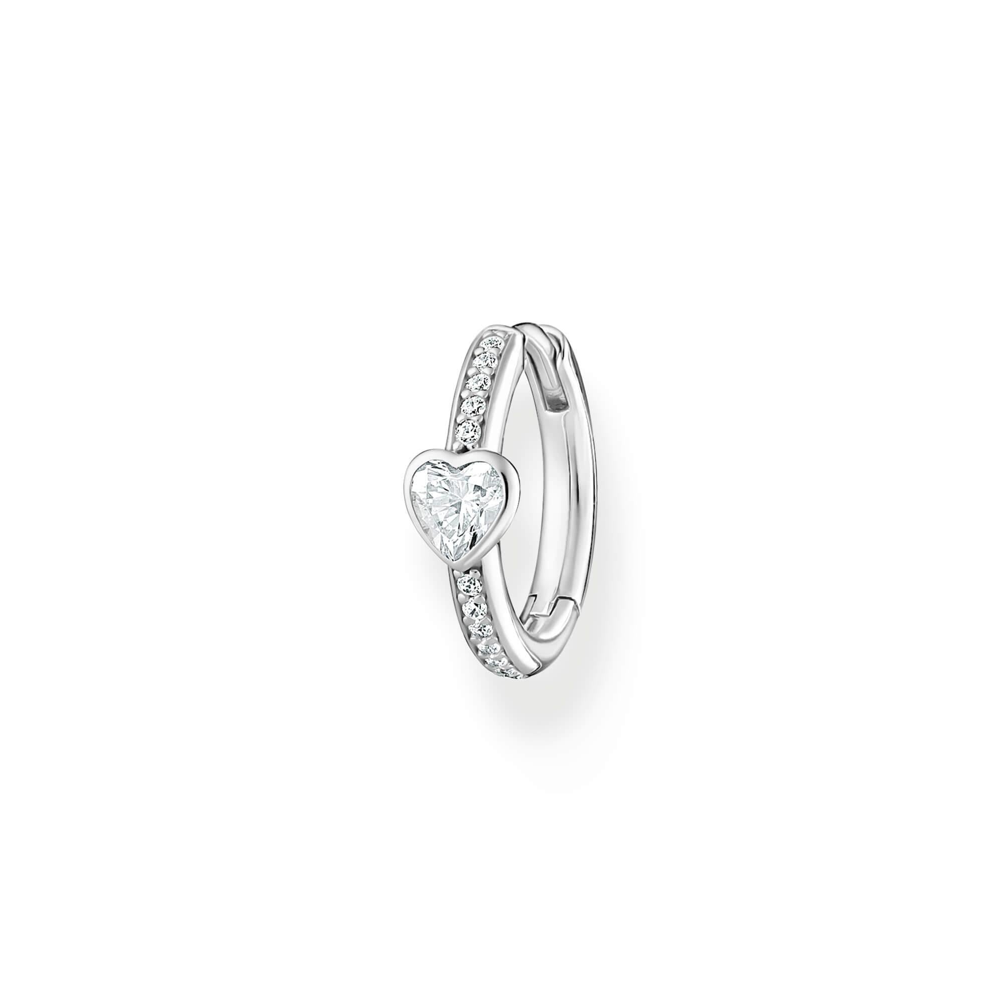 Single Hoop Earring With Heart & White CZ