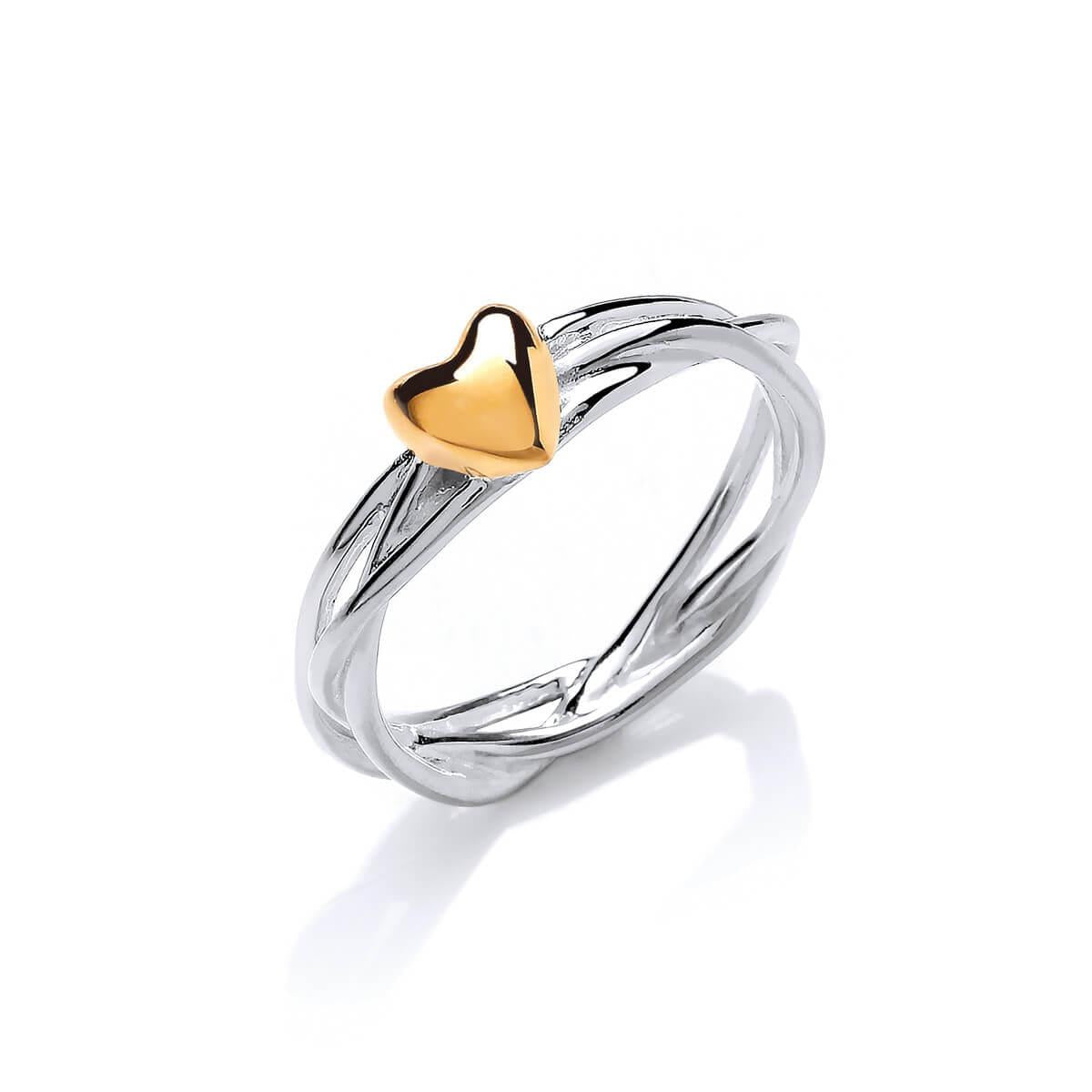 Silver Wreath & Gold Plate Heart Ring- 7/N