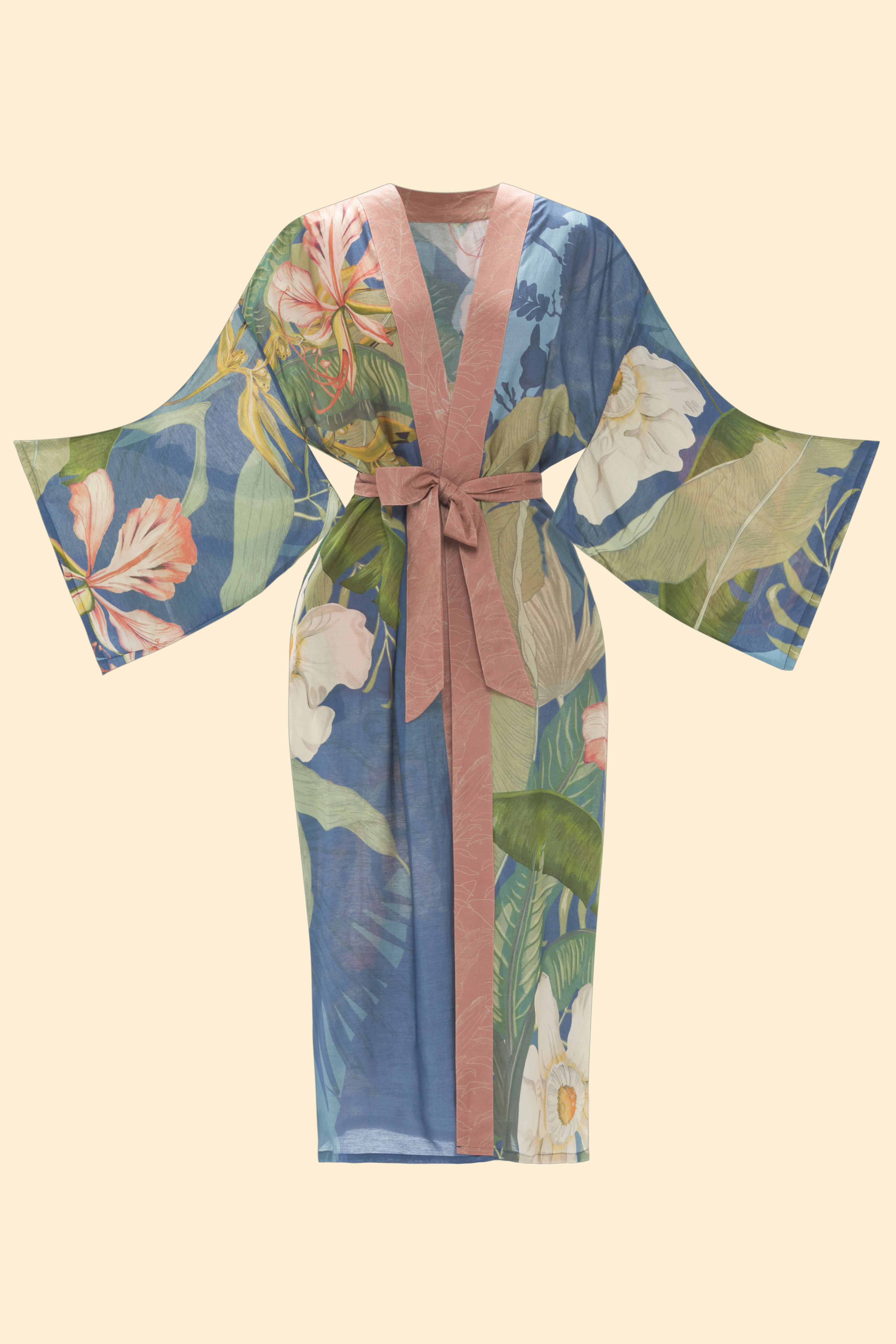 Delicate Tropics Kimono Gown - Indigo