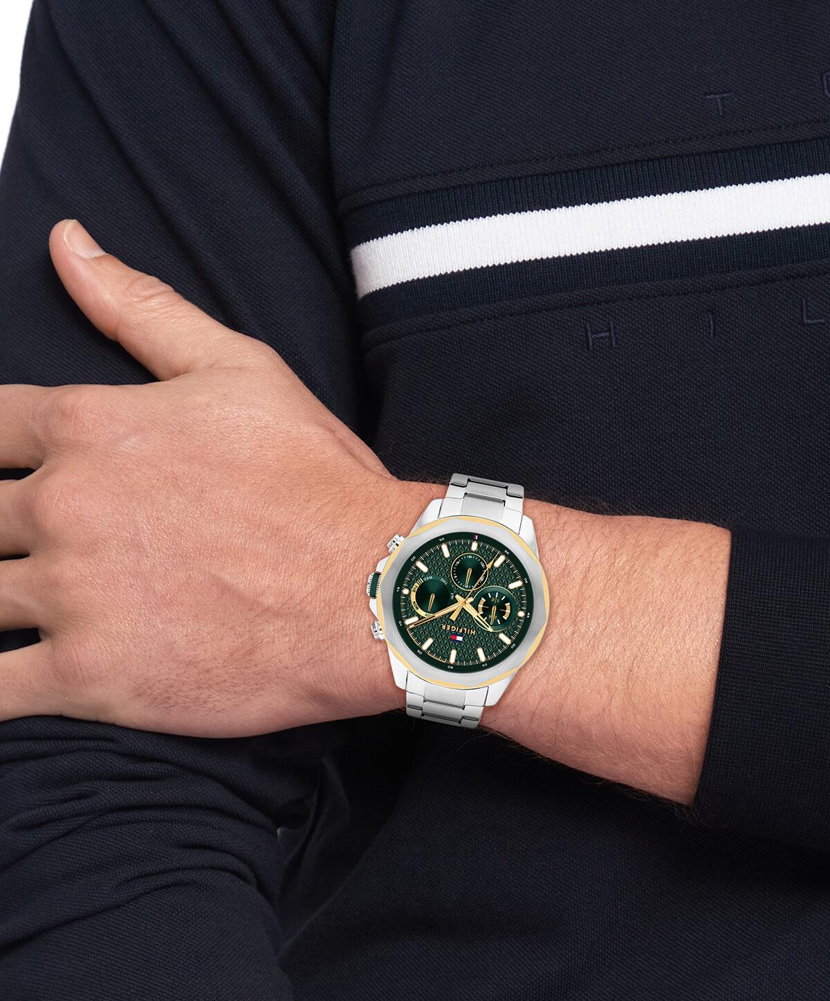 Lars Multifunction Textured Green Dial With SS Bracelet Gents Watch