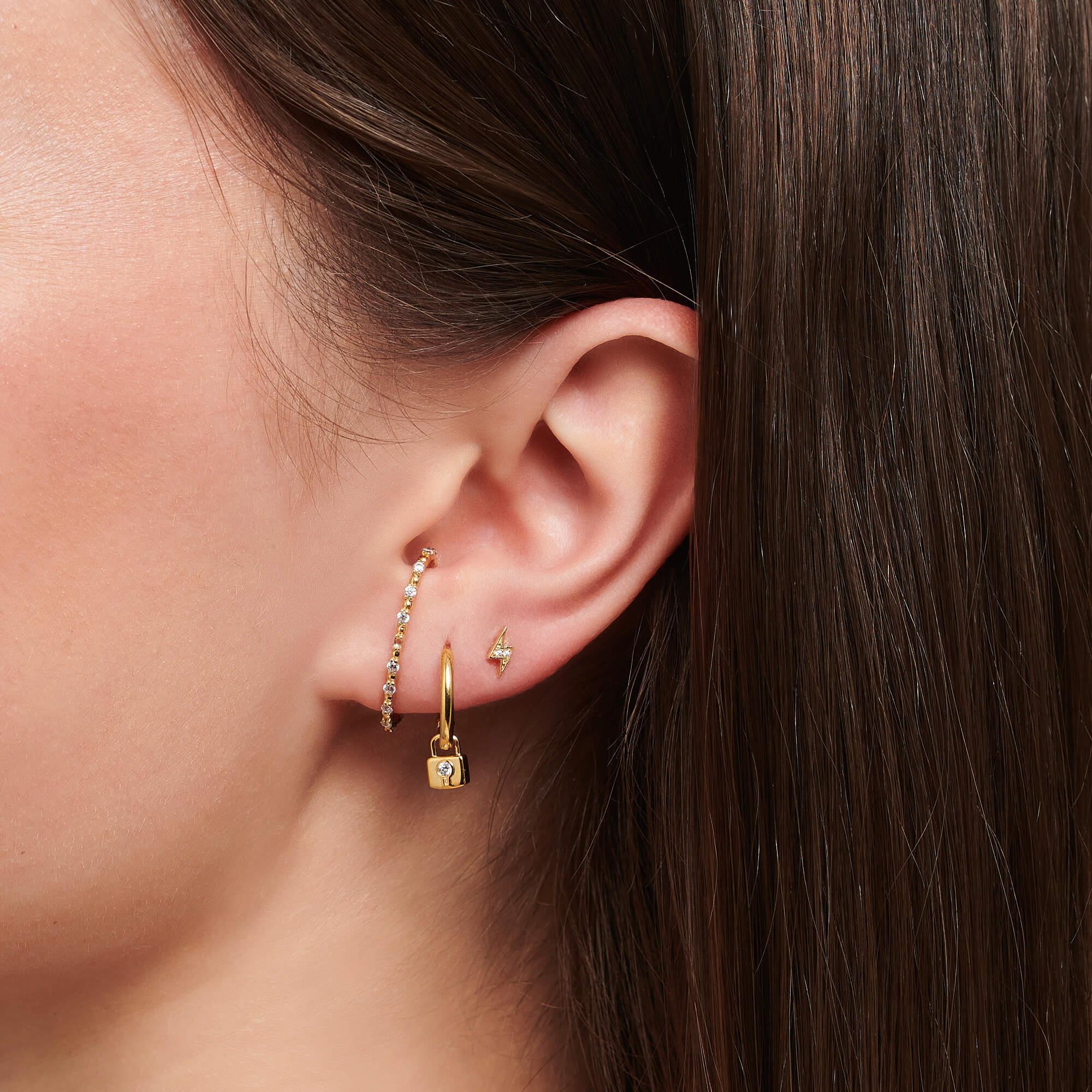 Gold Plated Single Ear Stud Flash With CZ