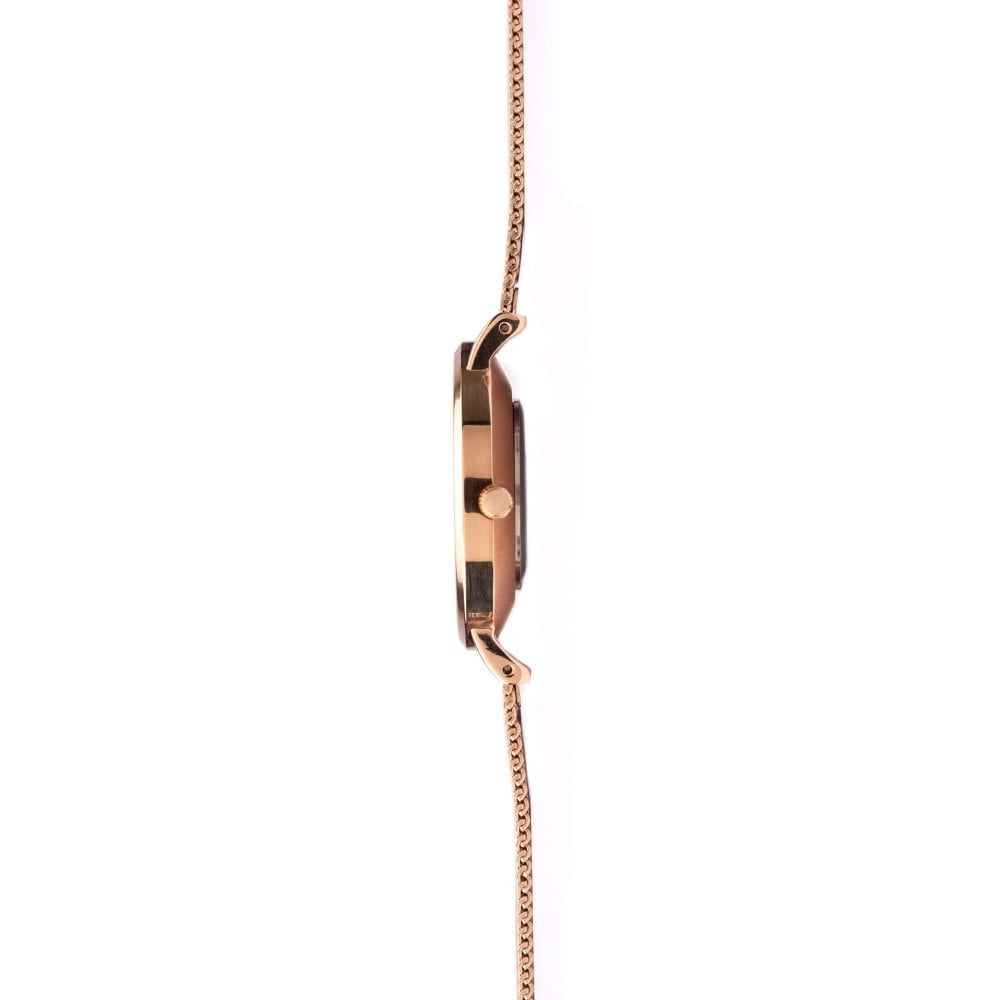 Rose Gold Plated Mesh Strap & Case With Grey Stone Set Dial Ladies Watch