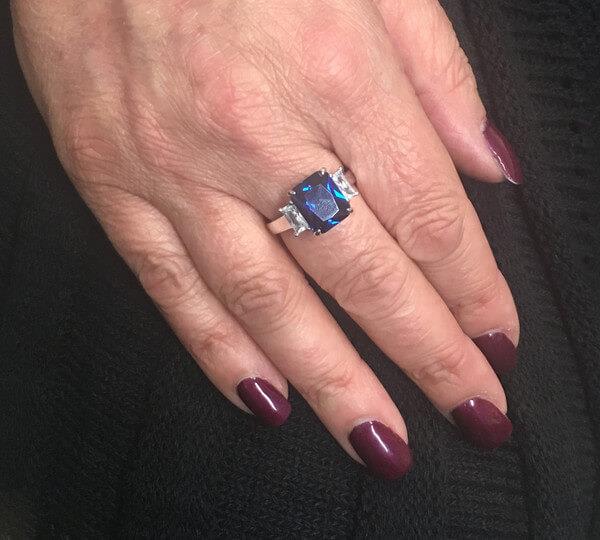 Silver & Sapphire Cubic Zirconia Victoria Ring- 7/N