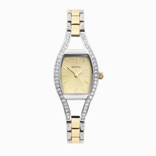Cocktail Champagne Dial With Silver Case & Two Tone Bracelet Strap Ladies Watch