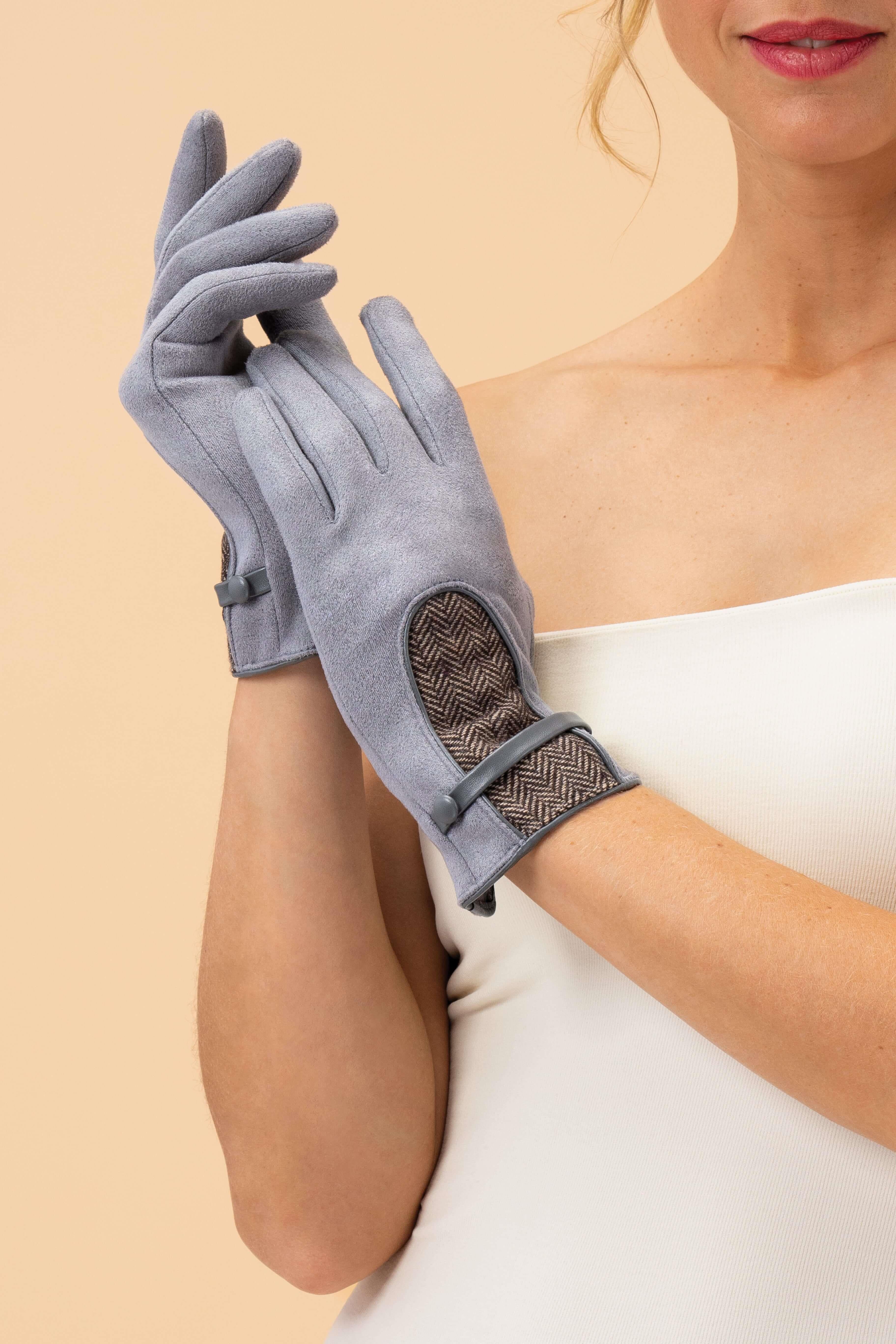 Genevieve Faux Suede Gloves- Mist