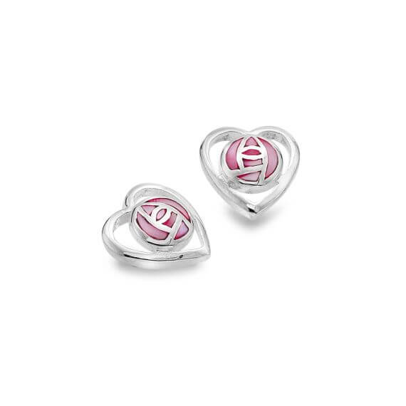 Mackintosh Heart With Pink MOP Rose Stud Earrings