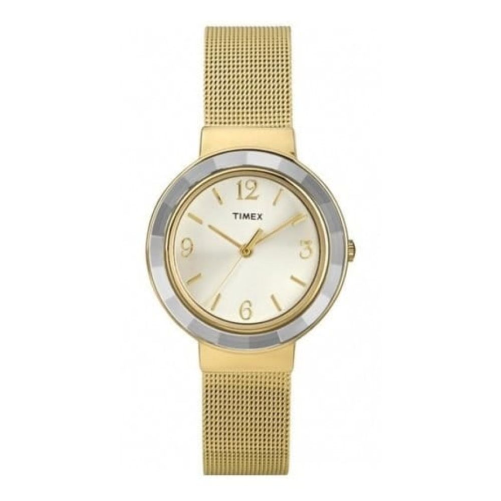 Ladies Faceted Bezel & Gold Mesh Strap Watch