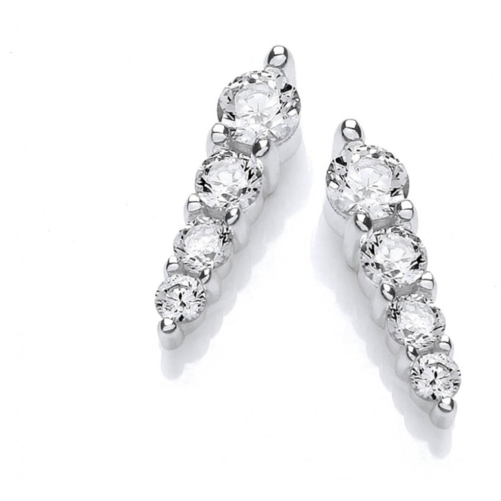 Silver CZ Graduated Drop Earrings