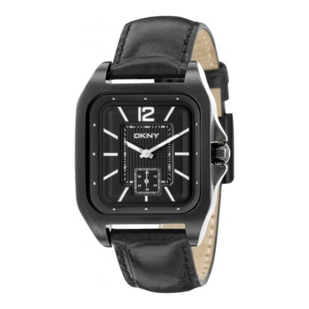 Gents Brushed Stainless Steel Black Leather Adjustable Strap Watch