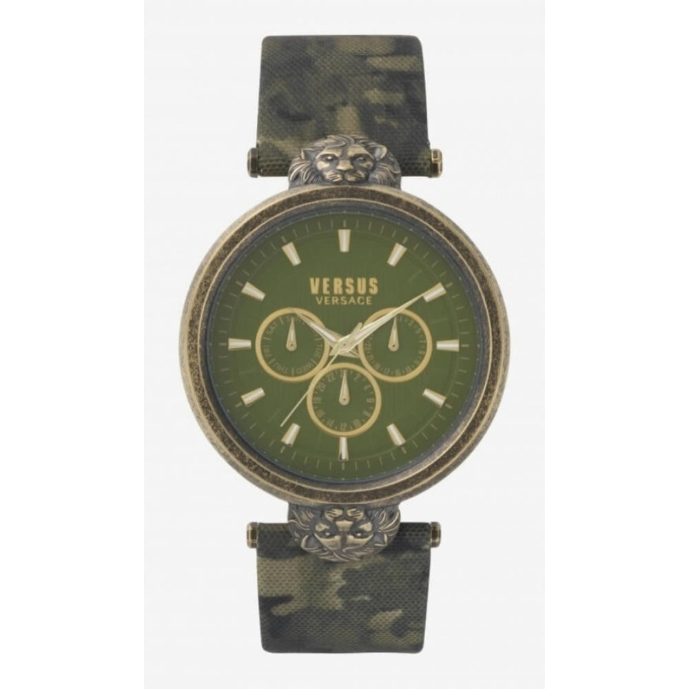 Victoria Harbour Stainless Steel IPYG CS Green Dial With Camouflage Leather Strap Watch