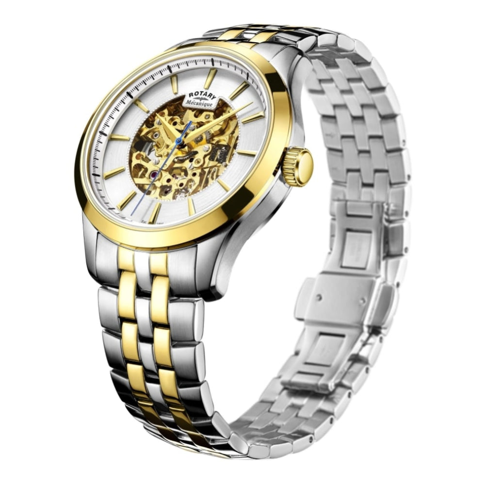 Mens Two Tone Chrome with Gold Automatic Bracelet Watch