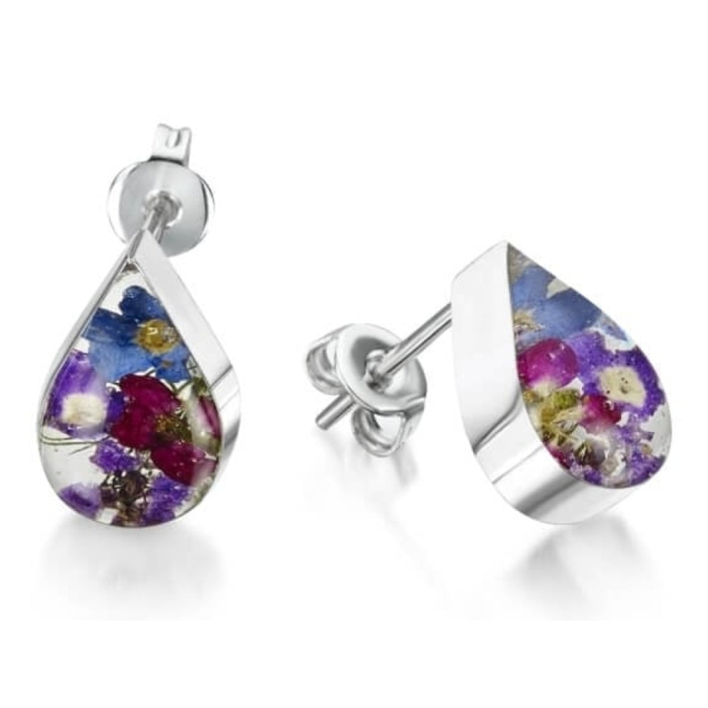 Silver Stud Earrings - Purple Haze - Teardrop