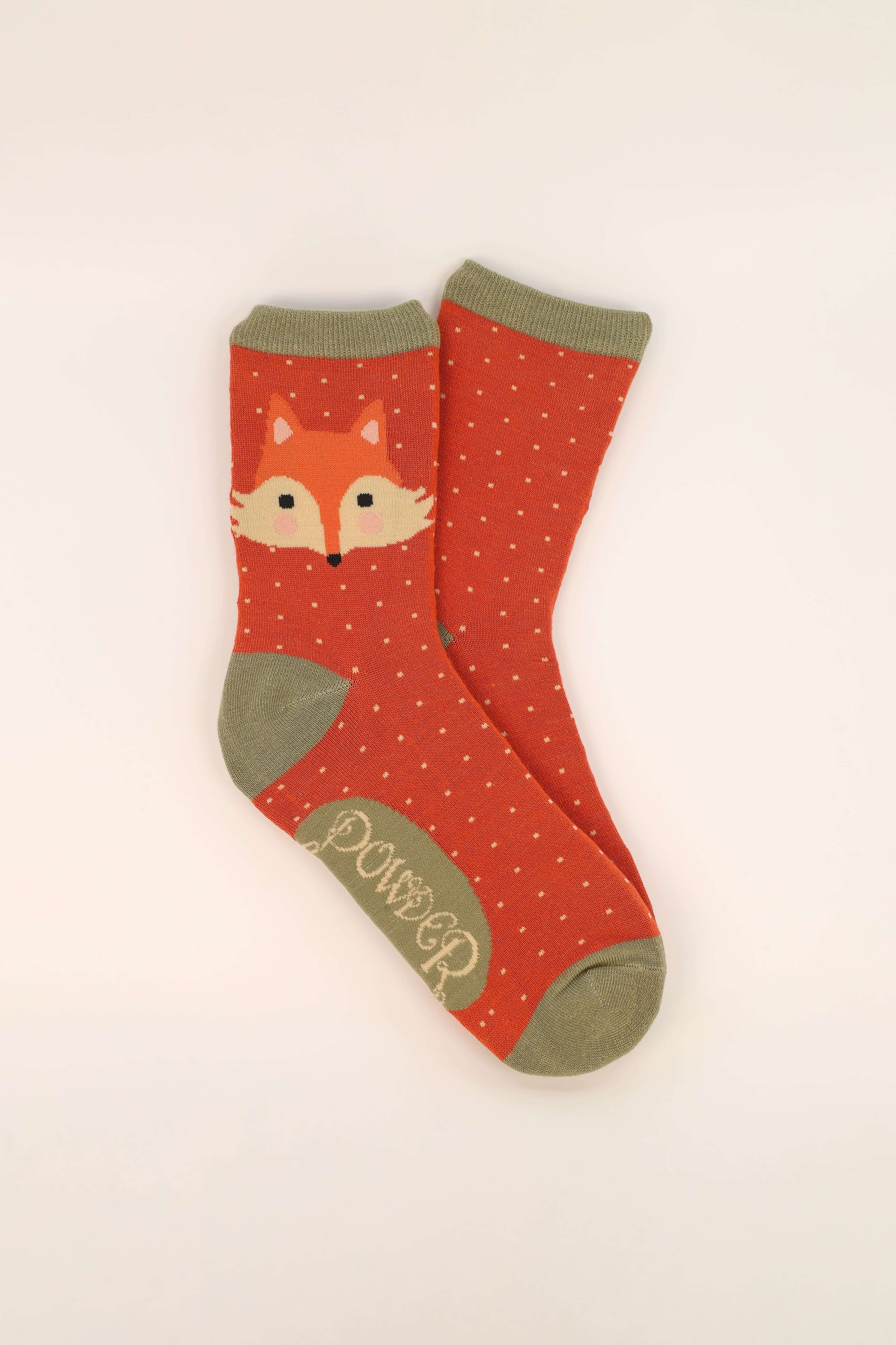 Cheeky Fox Face Ankle Socks - Tangerine