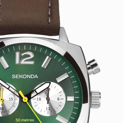 Airborne Chronograph Green Dial & SS Case With Brown Leather Strap Men's Watch