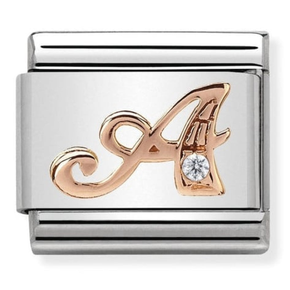 Classic Rose Gold Cubic Zirconia Letter A