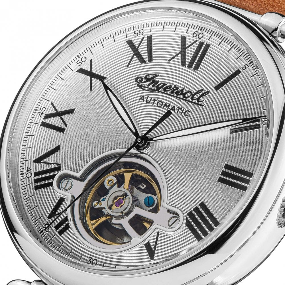 Mens The Protagonist Automatic Watch with Silver Dial and Camel Leather Strap