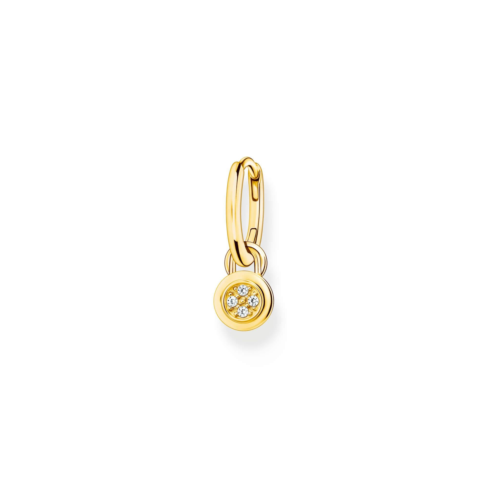 Gold Plated Single Hoop Earring With White CZ