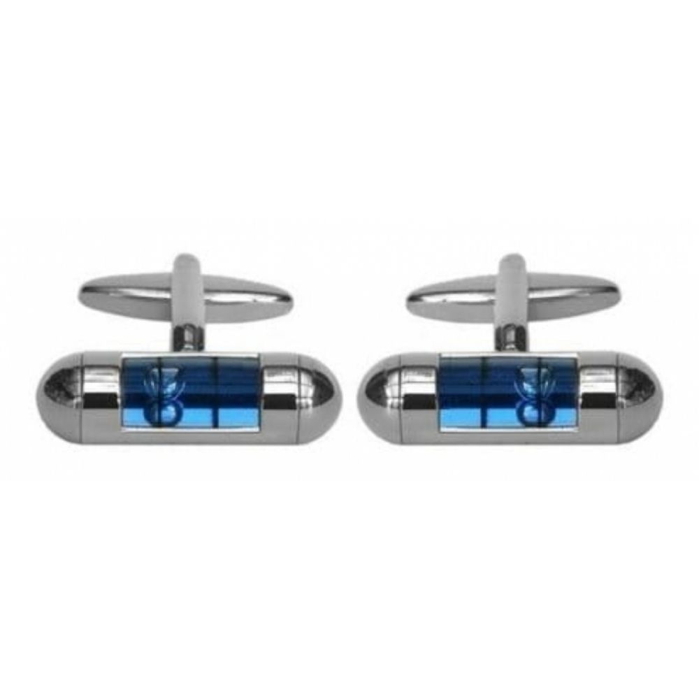 Rhodium 'Spirit Level' Rhodium Plated Cufflinks