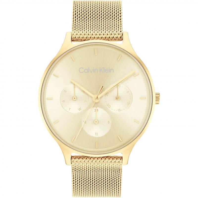 Multifunction Gold Plated Day and Date Steel Mesh Bracelet Strap Watch