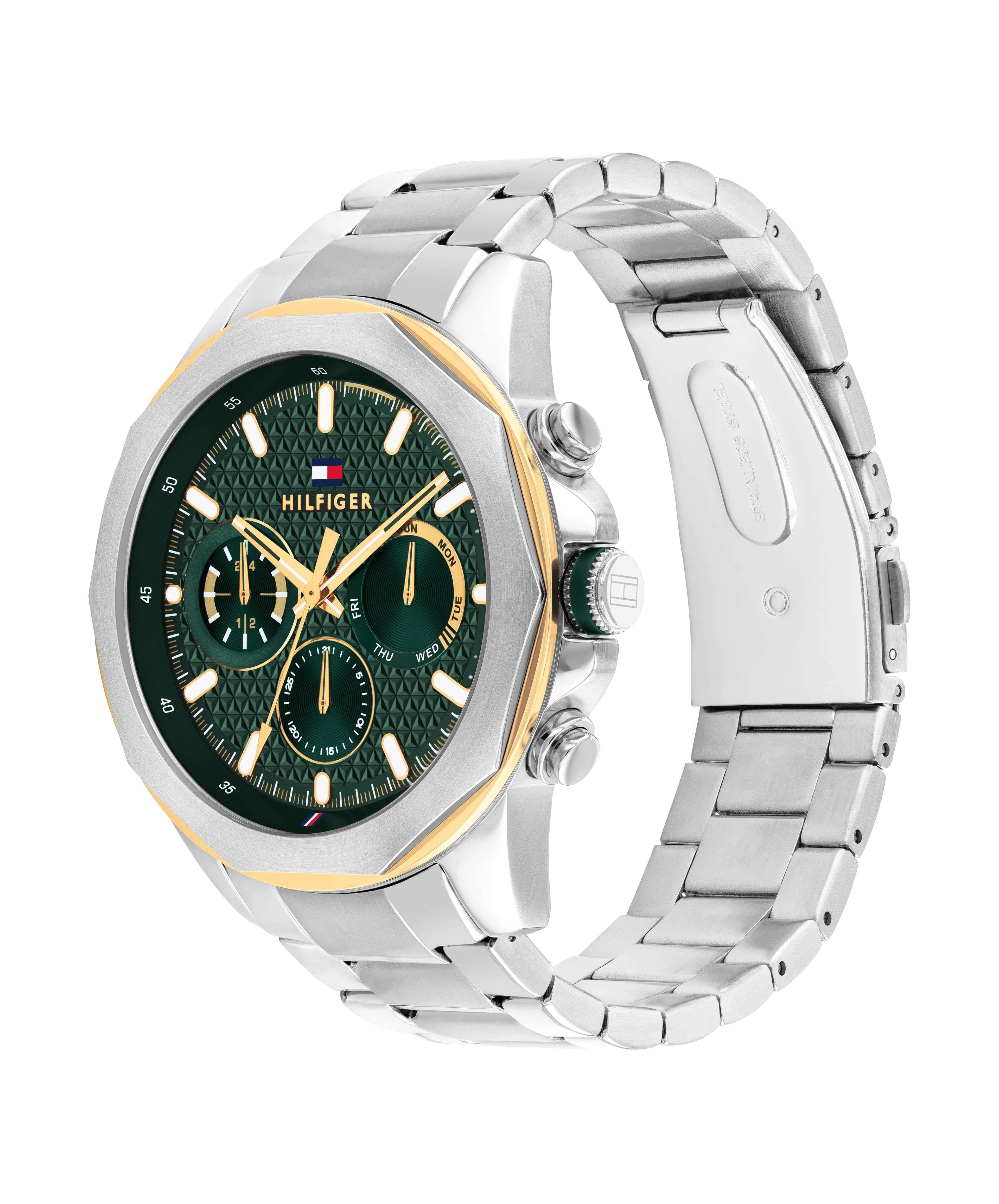 Lars Multifunction Textured Green Dial With SS Bracelet Gents Watch