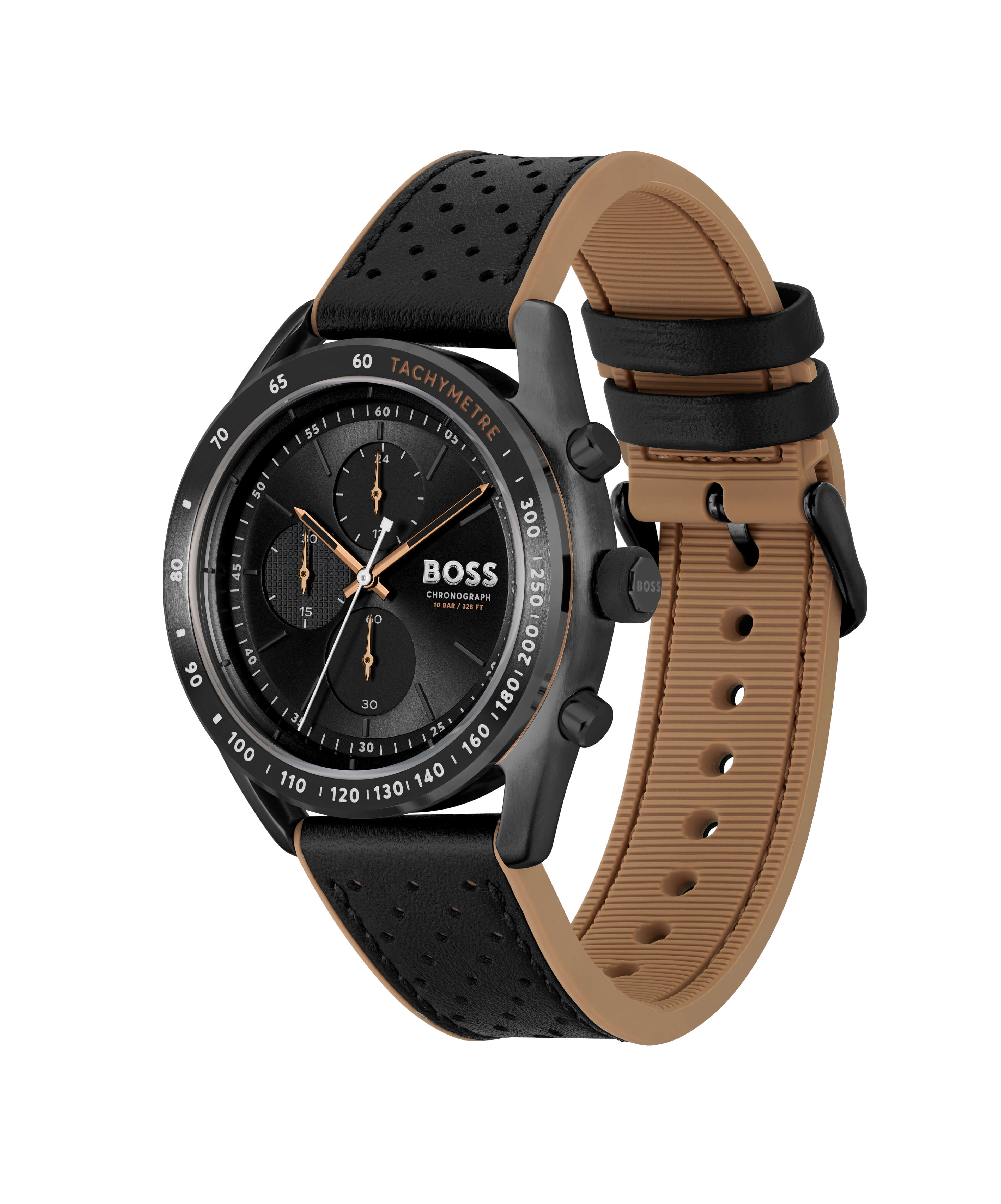 Centre Court Black Chronograph Dial Black Strap Watch