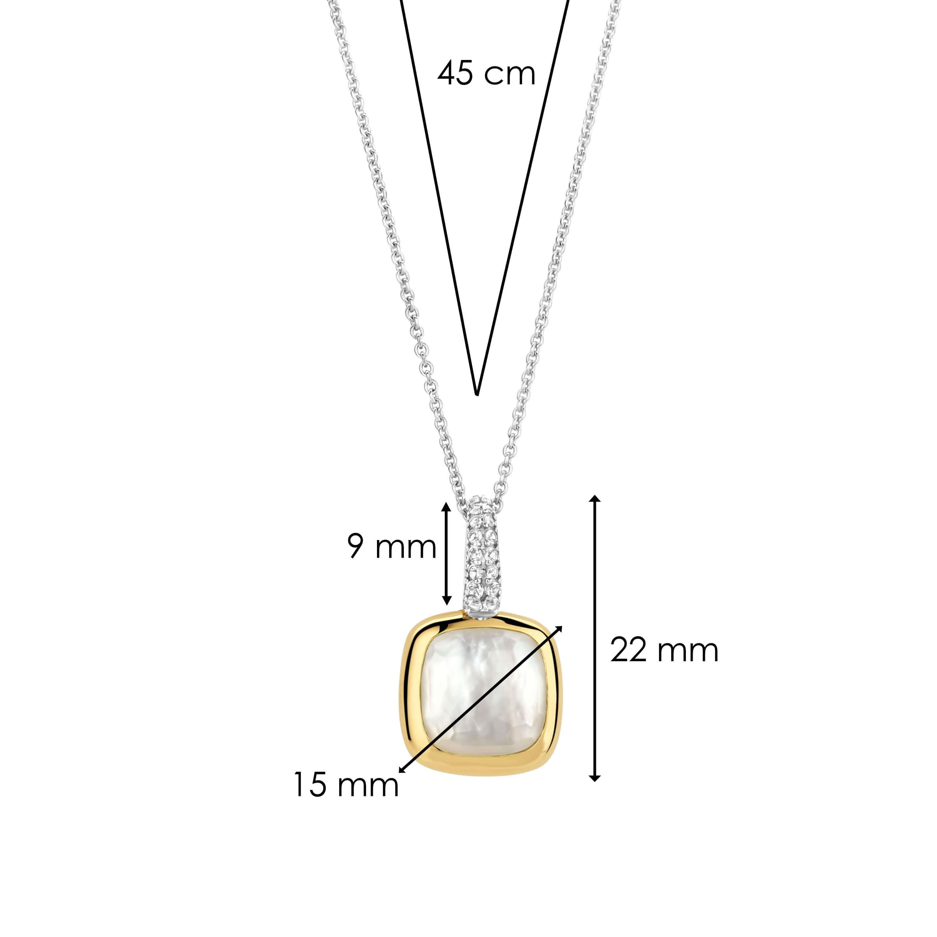 White Pearl Cushion Shape Pendant & Silver Chain Necklace