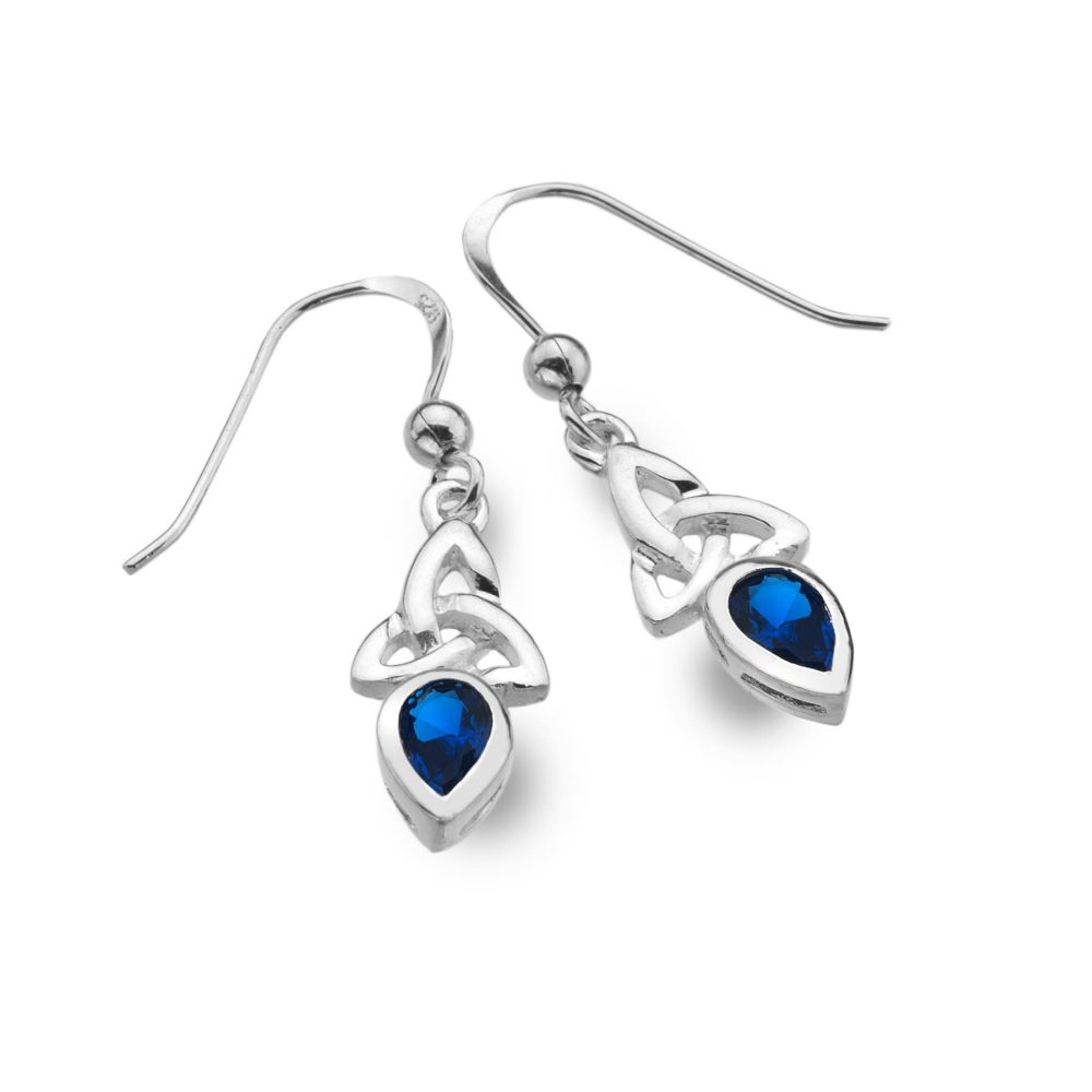Celtic Trinity Knot With CZ Blue Earrings