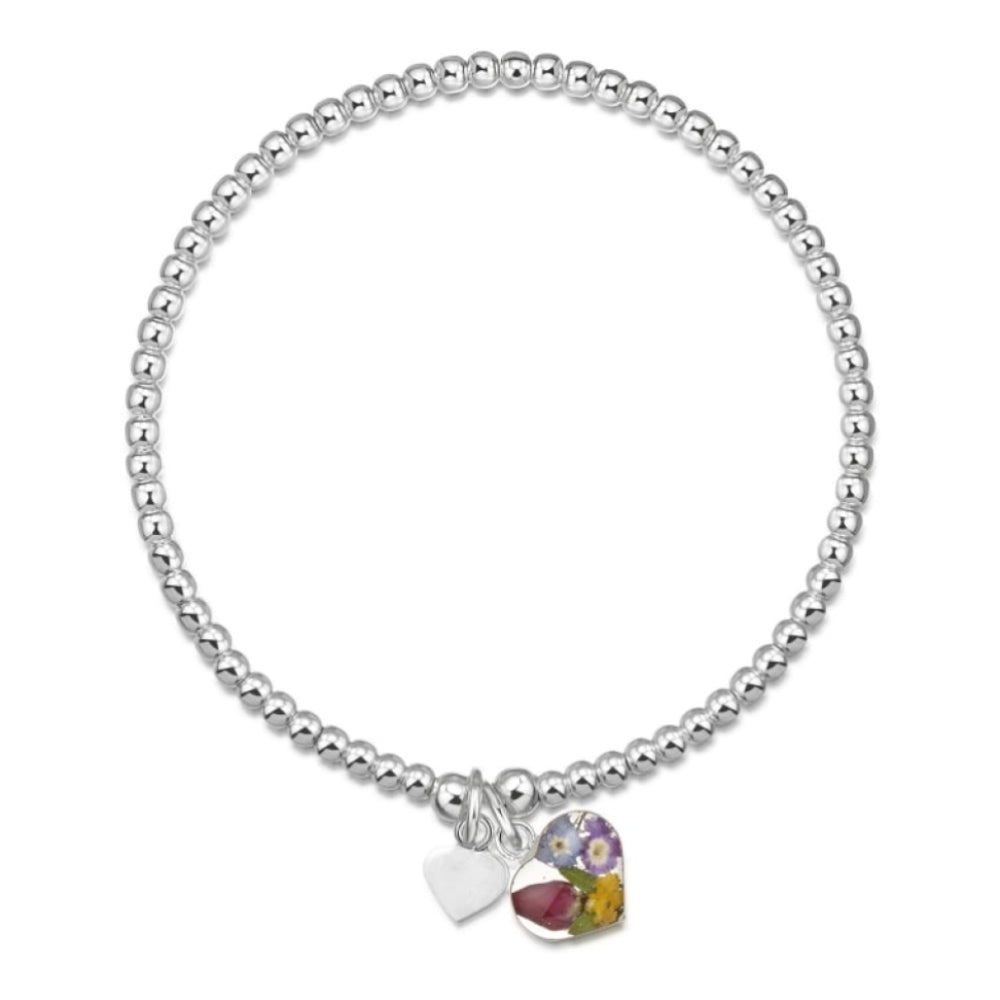Silver Bead Bracelet - Single Strand - Mixed Flower